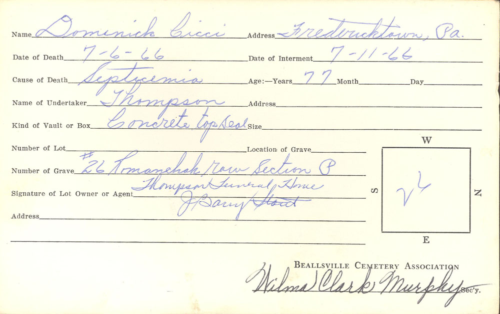 Burial card